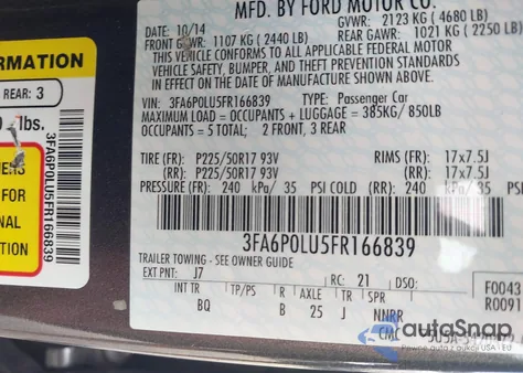 2015 Ford Fusion Hybrid Se из США, поврежденный, VIN 3FA6P0LU5FR166839